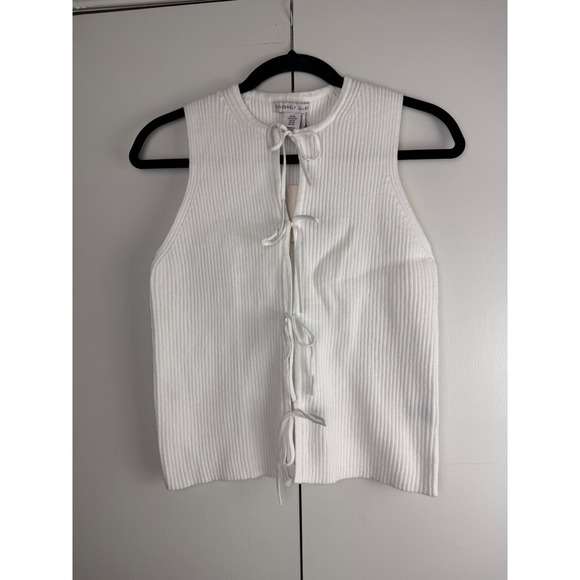 Sincerly Jules Tops - Sincerely Jules White Ribbed Tie Front Sleeveless Knit Vest Top Women XS Sweater